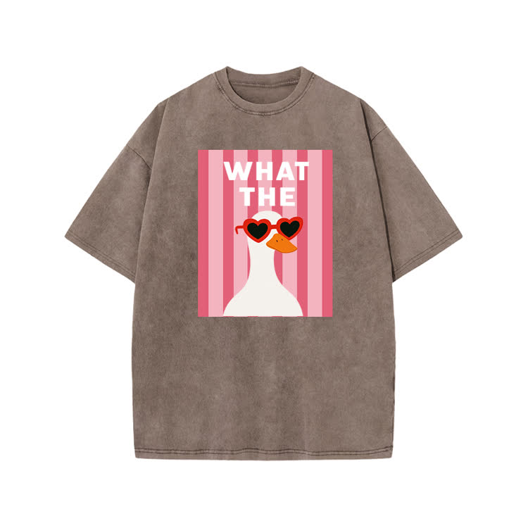 Playful What The Duck Graphic Print Acid Washed T-shirt - Coffee - US20-22(3XL) - image 4