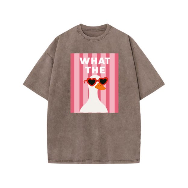 Playful What The Duck Graphic Print Acid Washed T-shirt - Coffee - US20-22(3XL) - image 4