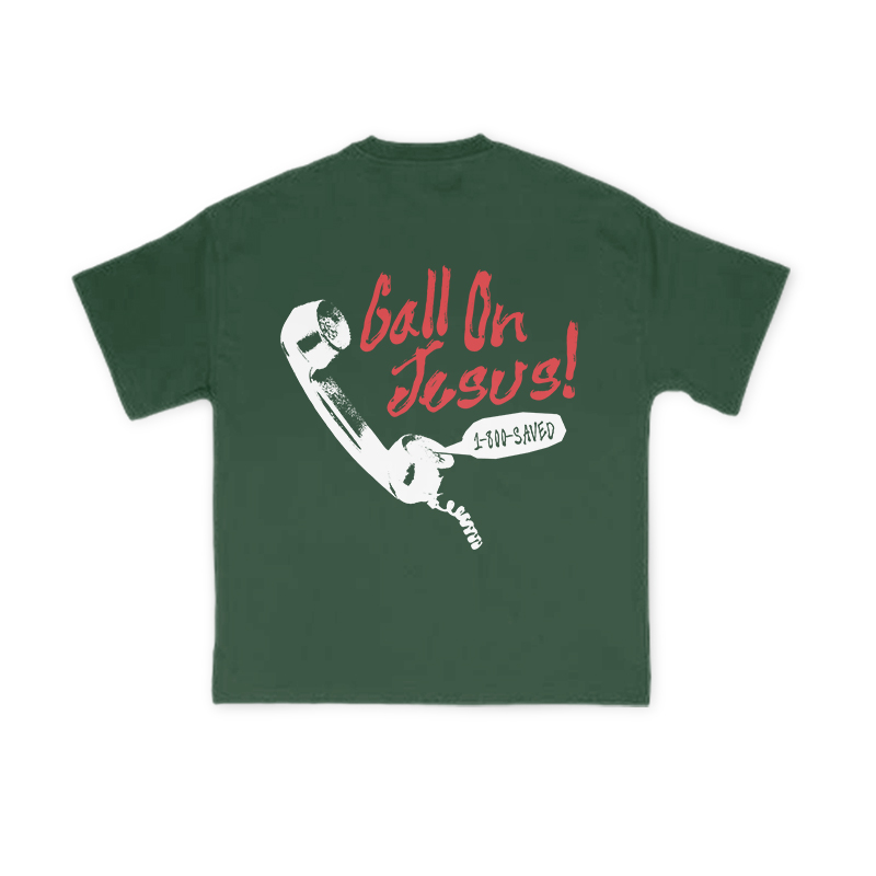 Call On Jesus 1-800-Saved Print T-shirt - Green - US16-18(2XL) - image 9