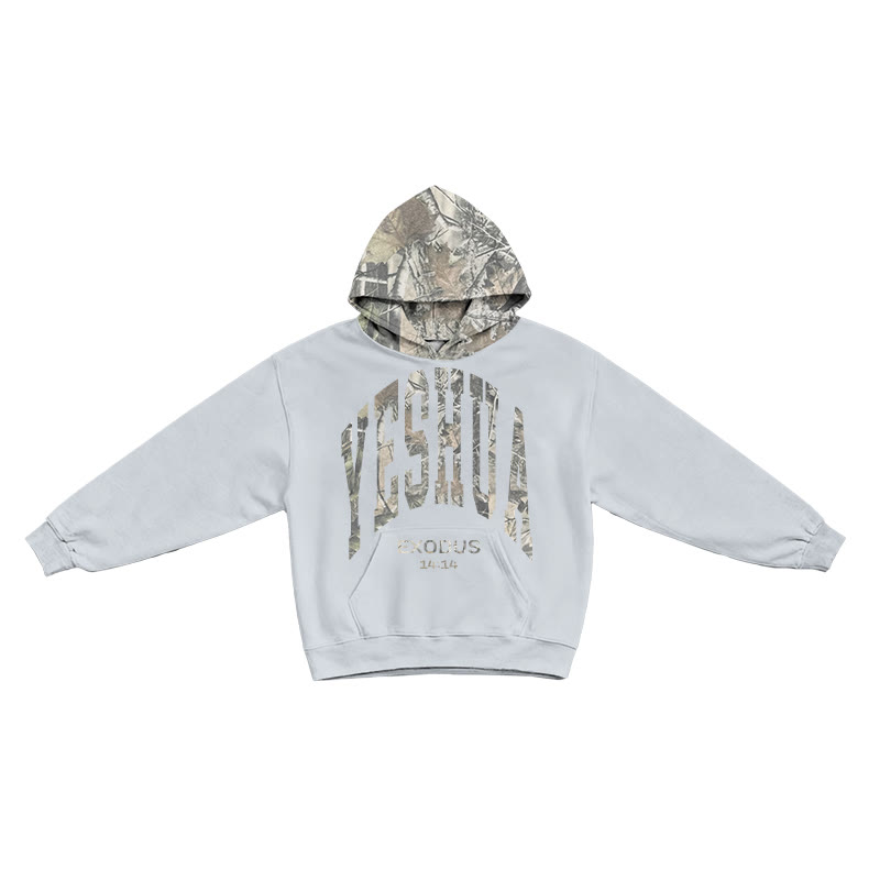 Yahweh Exodus 14:14 Dead Leaves Camouflage Patchwork Print Hoodie - Grey - US44-46(8XL) - image 3