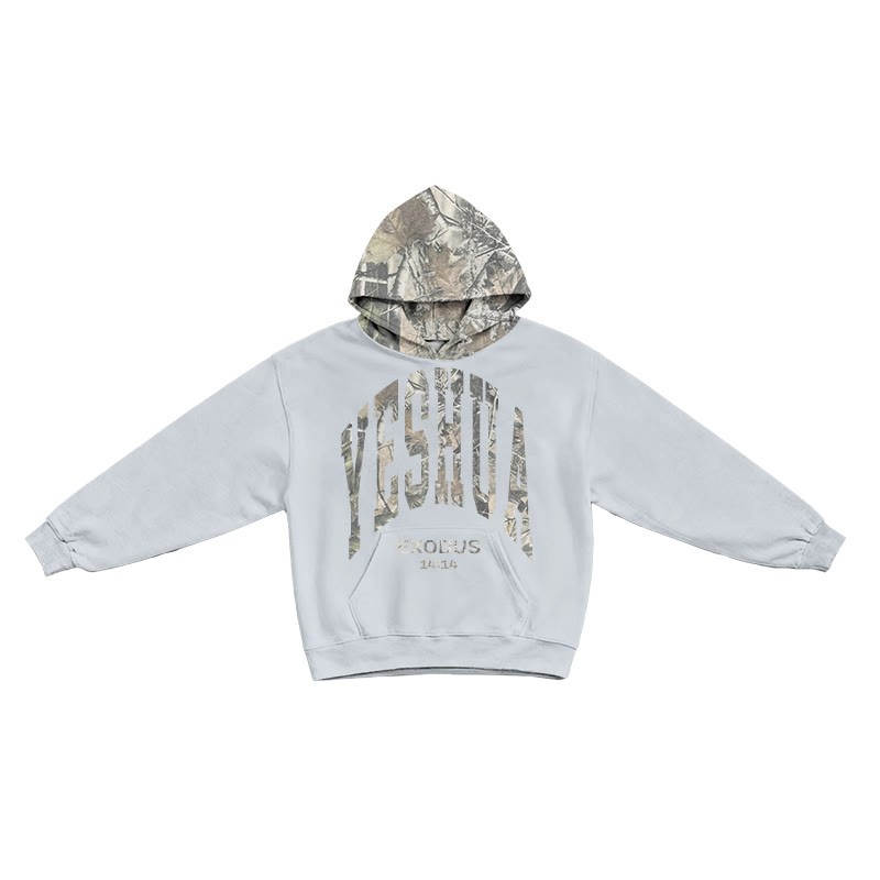 Yahweh Exodus 14:14 Dead Leaves Camouflage Patchwork Print Hoodie - Grey - US44-46(8XL) - image 3
