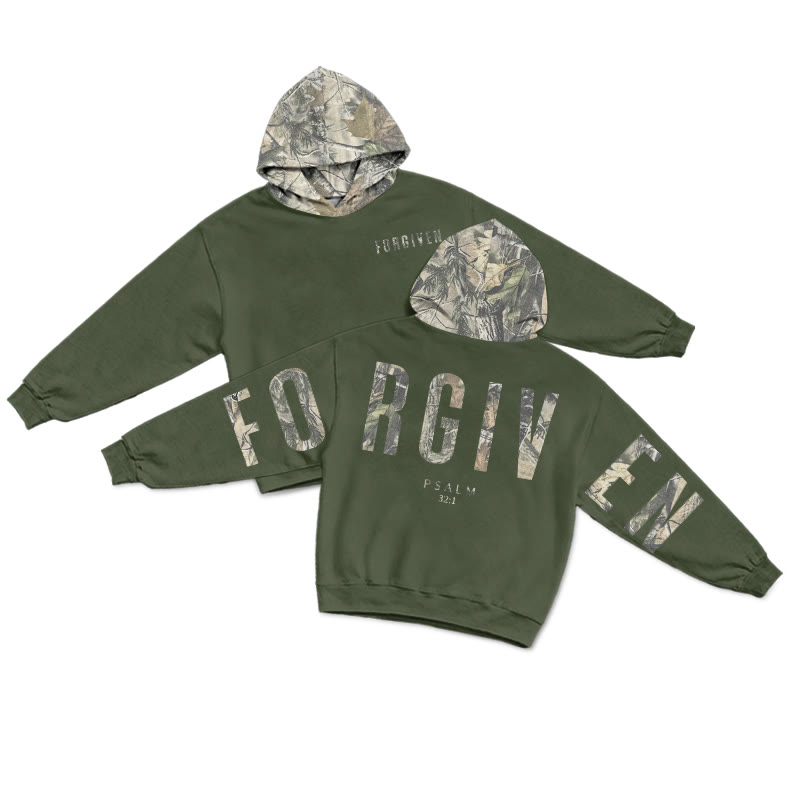 Forgiven Psalm 32:1 Dead Leaves Camouflage Print Hoodie - Army Green - US28-30(4XL) - image 15