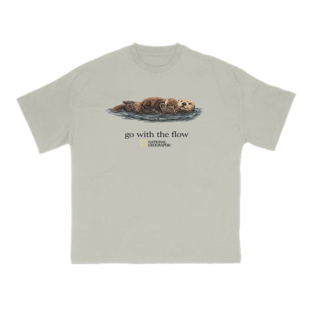 Go With The Flow Like A Sea Otter Print T-shirt - Warm Grey - US16-18(2XL) - image 4