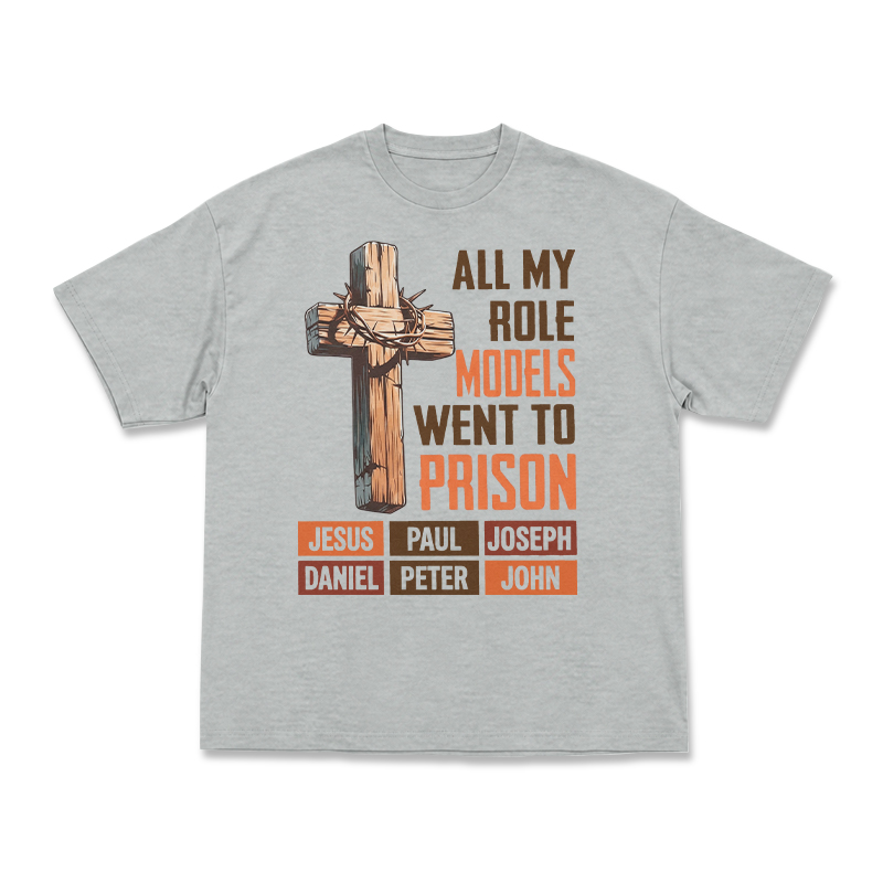 Cross and All My Role Models Went to Prison Statement Graphic T-Shirt - Grey - US16-18(2XL) - image 14