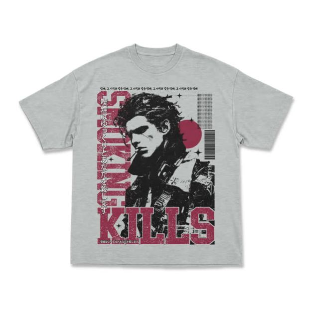 Vintage Smoking Kills Artwork Casual T-Shirt - Grey - US16-18(2XL) - image 6