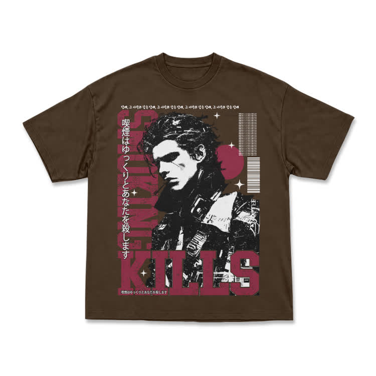 Vintage Smoking Kills Artwork Casual T-Shirt - Coffee - US16-18(2XL) - image 4