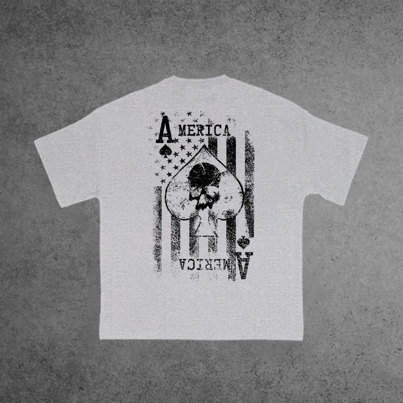 Gym 100% Cotton America: Ace Of Spades Print T-shirt - Grey - US16-18(2XL) - image 4