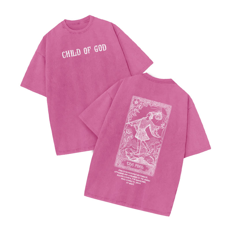 Child Of God Tarot The Fool Print Acid Washed T-shirt - Pink - US20-22(3XL) - image 5