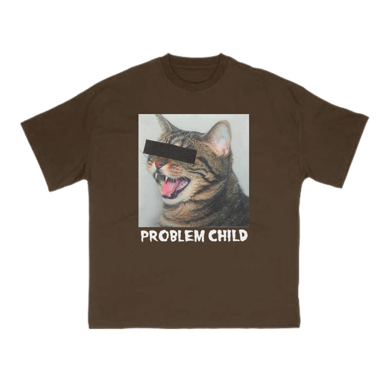 Unisex 100% Cotton Problem Child Cat Print T-shirt - Coffee - US16-18(2XL) - image 6