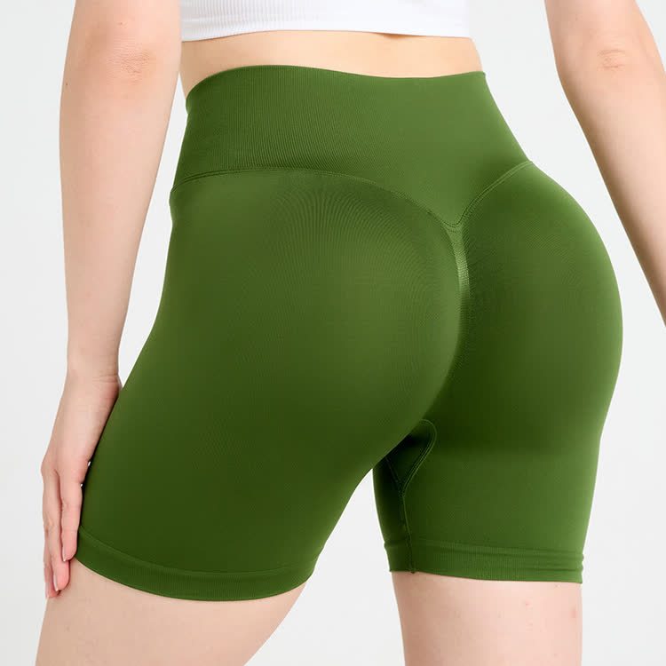 Summer High-Waisted Stretch Yoga Shorts - Olive Green - L - image 6