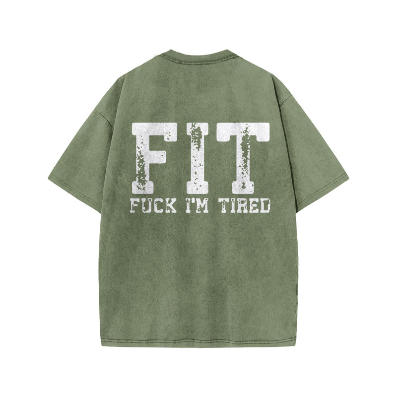 100% Cotton FIT Gym Print Acid Washed T-shirt - Army Green - US20-22(3XL) - image 6