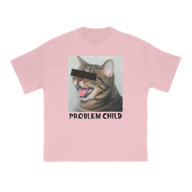Unisex 100% Cotton Problem Child Cat Print T-shirt - Pink - US16-18(2XL) - image 9