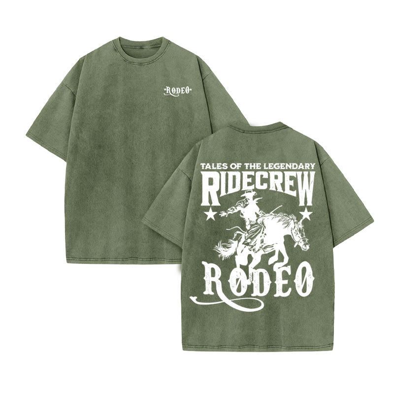 Unisex 100% Cotton RODEO Western Style Print Acid Washed T-shirt