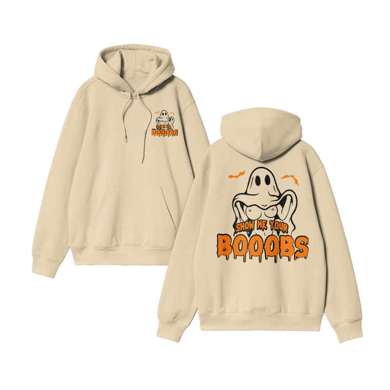 Unisex Show Me Your Booobs Funny Halloween Print Hoodie - Apricot - US16-18(2XL) - image 5