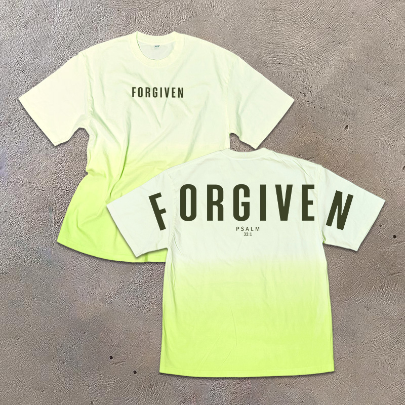 Unisex 100% Cotton Forgiven Psalm 32:1 Print Ombre Acid Washed T-shirt - Yellow - US24-26(4XL) - image 4
