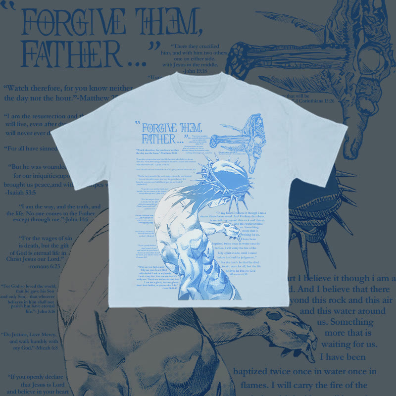 Unisex 100% Cotton Forgive Them,Father Bible Verses Print T-shirt - Light Blue - 2XL - image 9