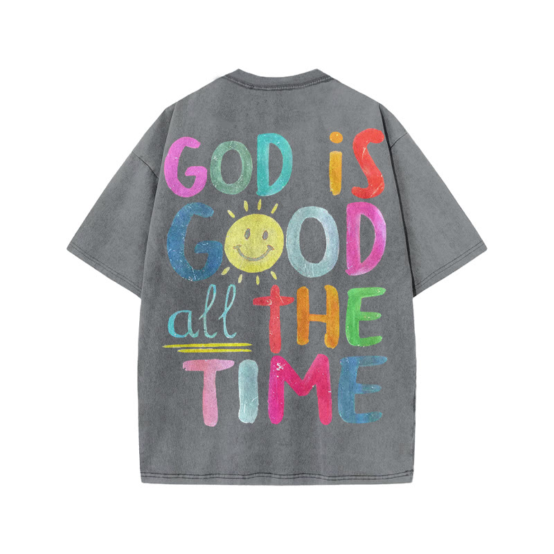 Unisex God Is Good All The Time Print Acid Washed T-shirt - Grey - US20-22(3XL) - image 3
