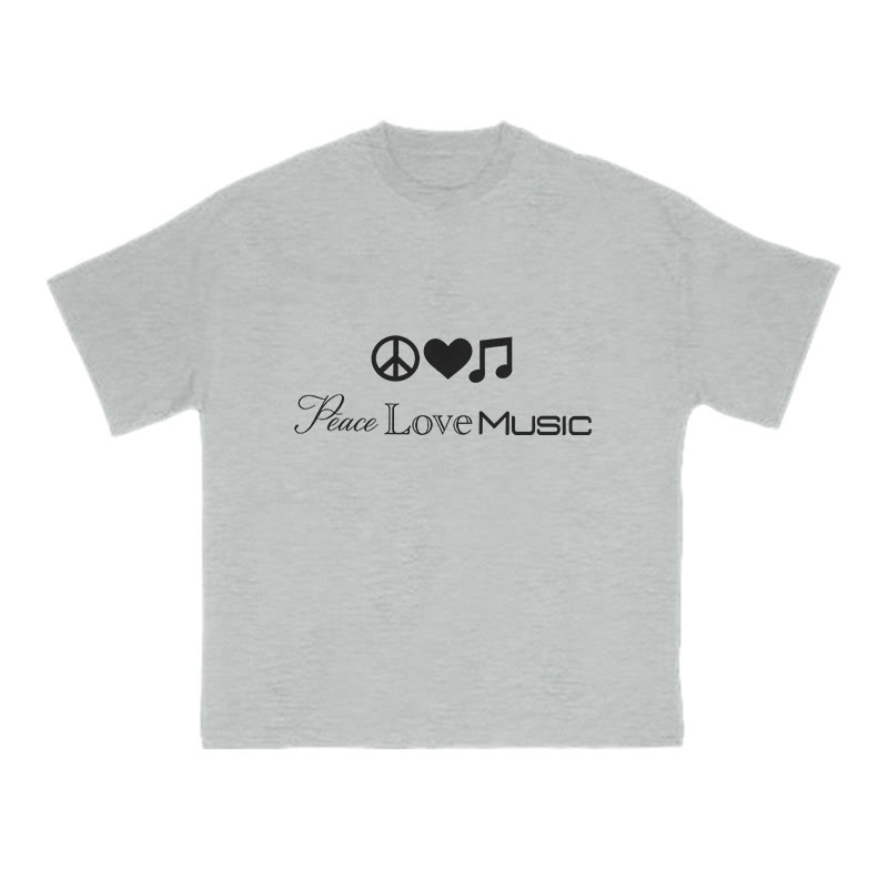 Peace Love Music Print T-shirt - Grey - US16-18(2XL) - image 3