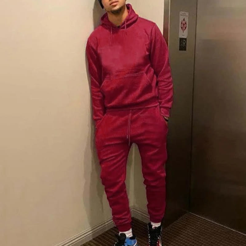 100% Cotton Solid Color Casual Loose Hoodie And Sweatpants Two-piece Set