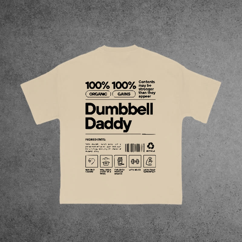 Gym 100% Cotton Dumbbell Daddy Print T-shirt - Apricot - US16-18(2XL) - image 4