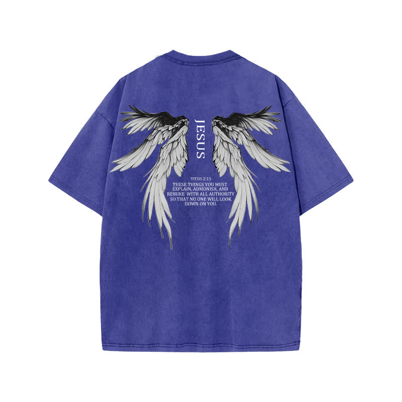 Unisex Titus 2:15 Print Acid Washed T-shirt - Blue - US20-22(3XL) - image 8