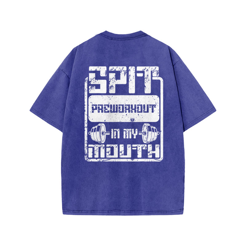 100% Cotton SPIT Gym Print Acid Washed T-shirt - Blue - US20-22(3XL) - image 7