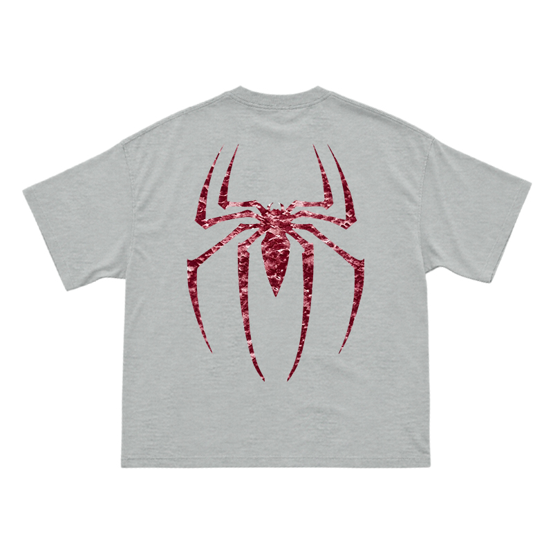 Street Style Spider Back Print Short Sleeve T-Shirt - Grey - US16-18(2XL) - image 11