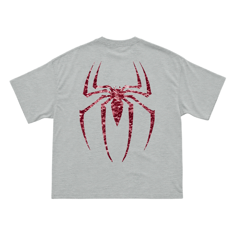 Street Style Spider Back Print Short Sleeve T-Shirt - Grey - US16-18(2XL) - image 11