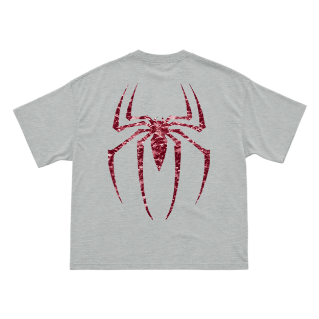 Street Style Spider Back Print Short Sleeve T-Shirt - Grey - US16-18(2XL) - image 11