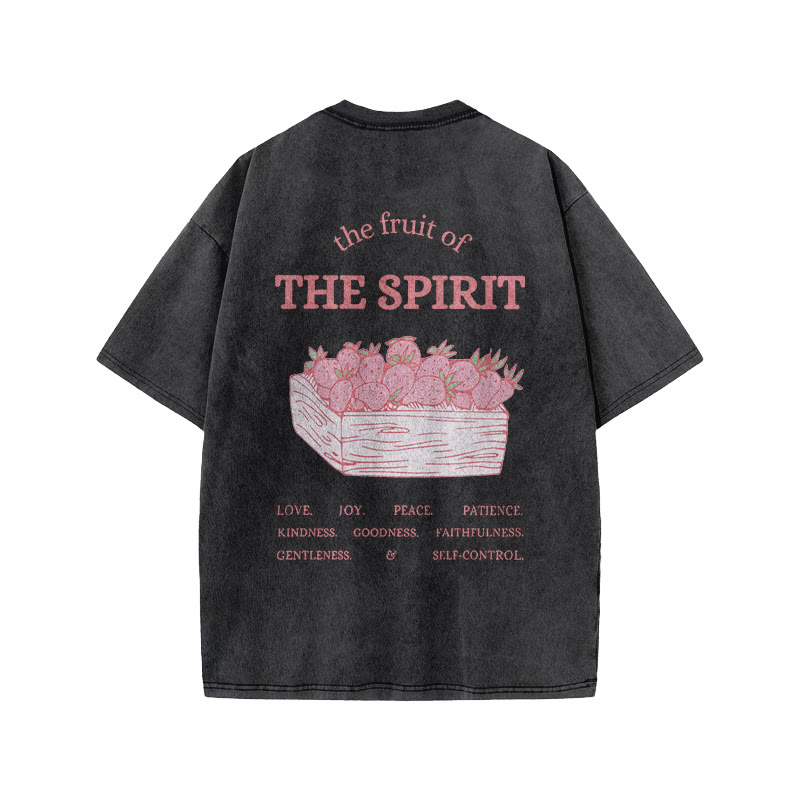 100% Cotton Vintage The Fruit Of The Spirit Print Acid Washed Unisex T-shirt - Black - 3XL - image 4