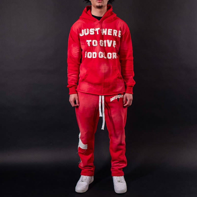 Street Style Just Here To Give God Glory Cross-letter Patch Embroidered Loose Unisex Hoodie