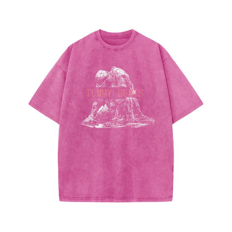 Tummy Hurts Print Acid Washed T-shirt - Pink - US20-22(3XL) - image 7