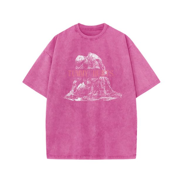 Tummy Hurts Print Acid Washed T-shirt - Pink - US20-22(3XL) - image 7