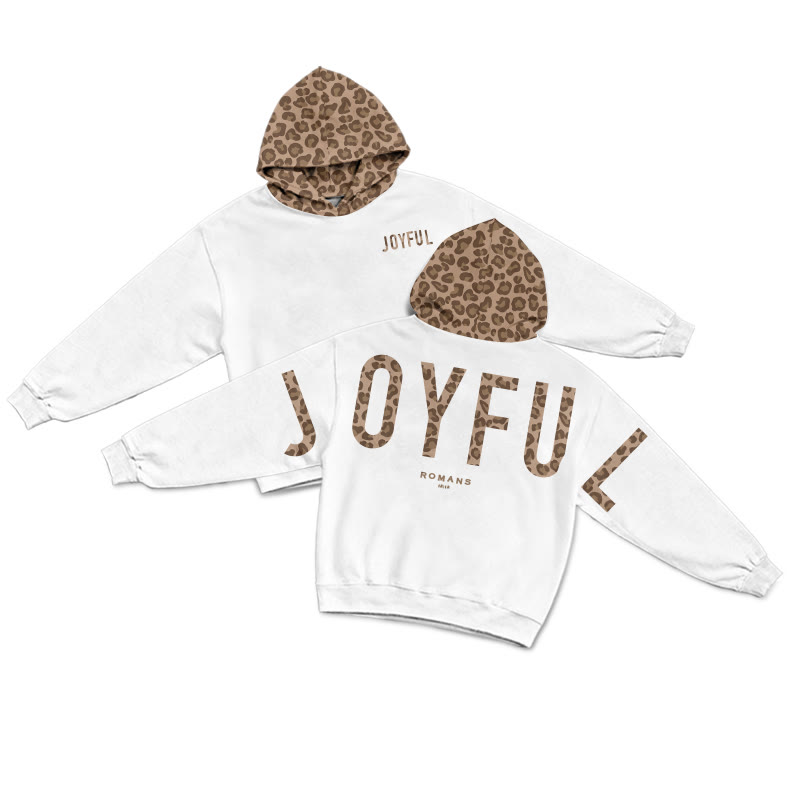 Joyful Romans 12:12 Leopard Design Patchwork Print Causal Hoodie - White-Brown - US44-46(8XL) - image 6