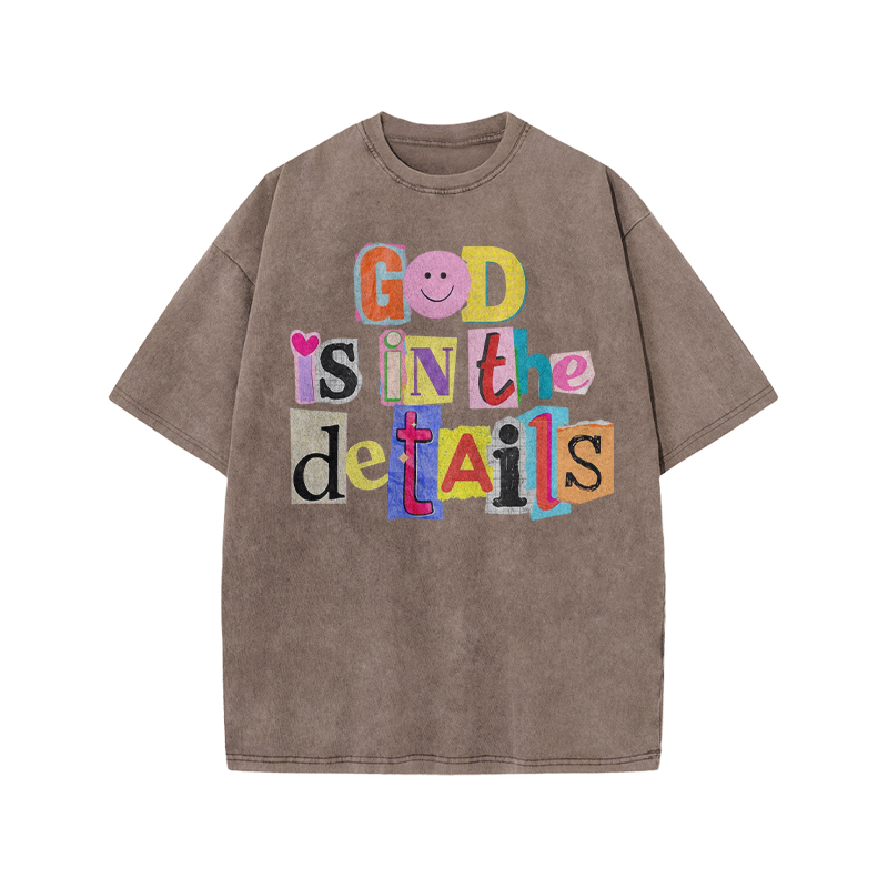 God Is In The Details Print Acid Washed T-shirt - Coffee - US20-22(3XL) - image 5