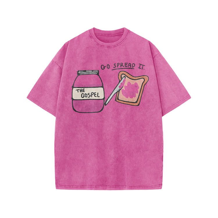 The Gospel Jam Go Spread It Print Acid Washed T-shirt - Pink - US20-22(3XL) - image 3