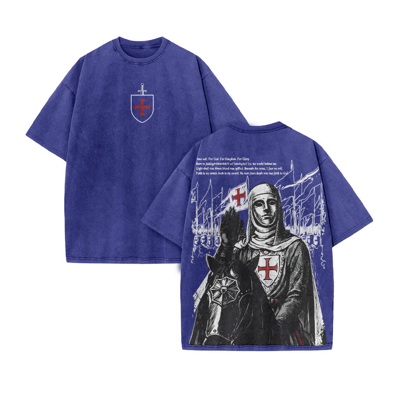 For God For Kingdom For Glory print Acid Washed T-shirt - Blue - US20-22(3XL) - image 10