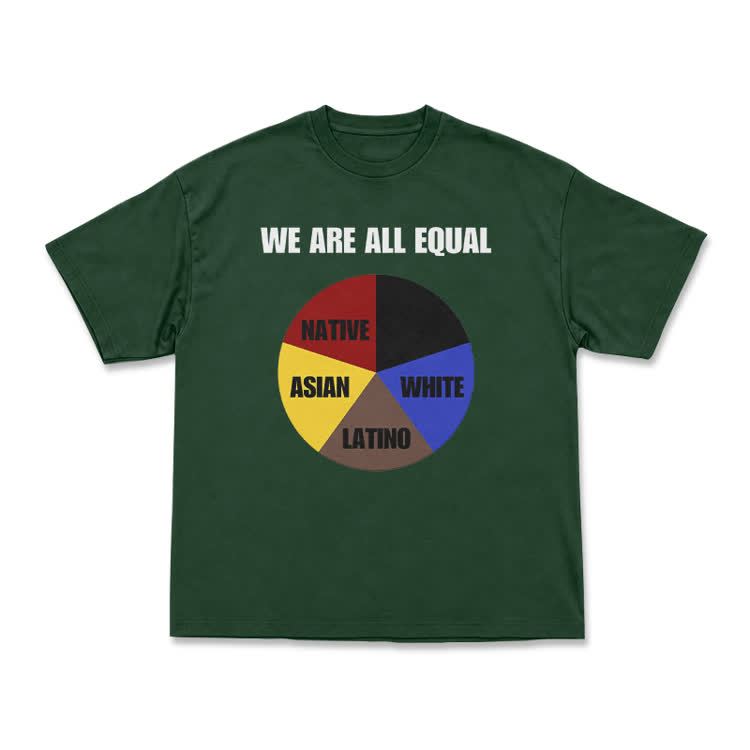 Casual We Are All Equal Graphic Crew Neck T Shirt - Green - US16-18(2XL) - image 7