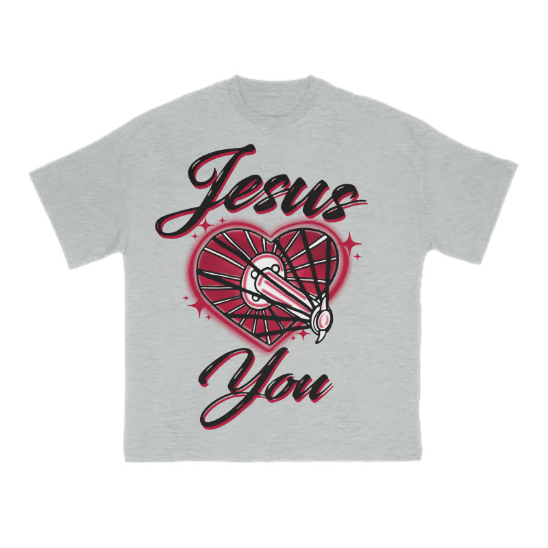 Jesus Loves You Creative Print T-shirt - Grey - US16-18(2XL) - image 3
