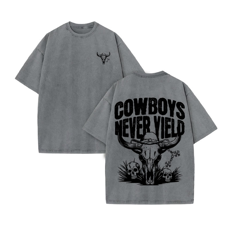 Unisex 100% Cotton COWBOY Western Style Print Acid Washed T-shirt