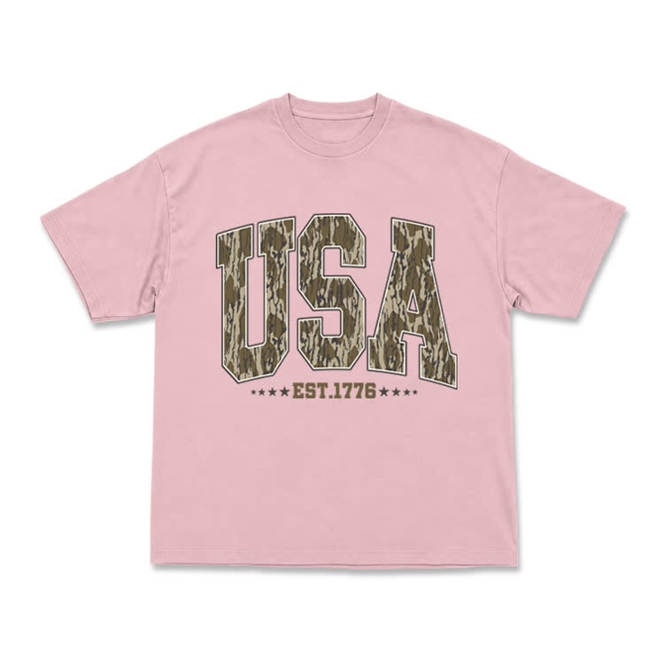 Vintage Inspired USA Camo Varsity Print T-Shirt - Pink - US16-18(2XL) - image 12