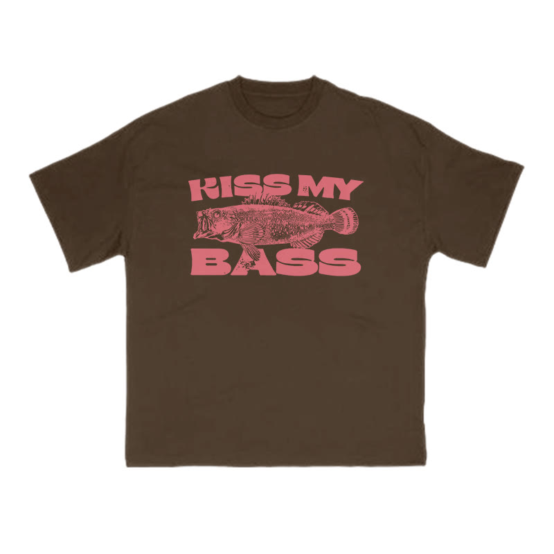 Kiss My Bass Print T-shirt - Coffee - US16-18(2XL) - image 6