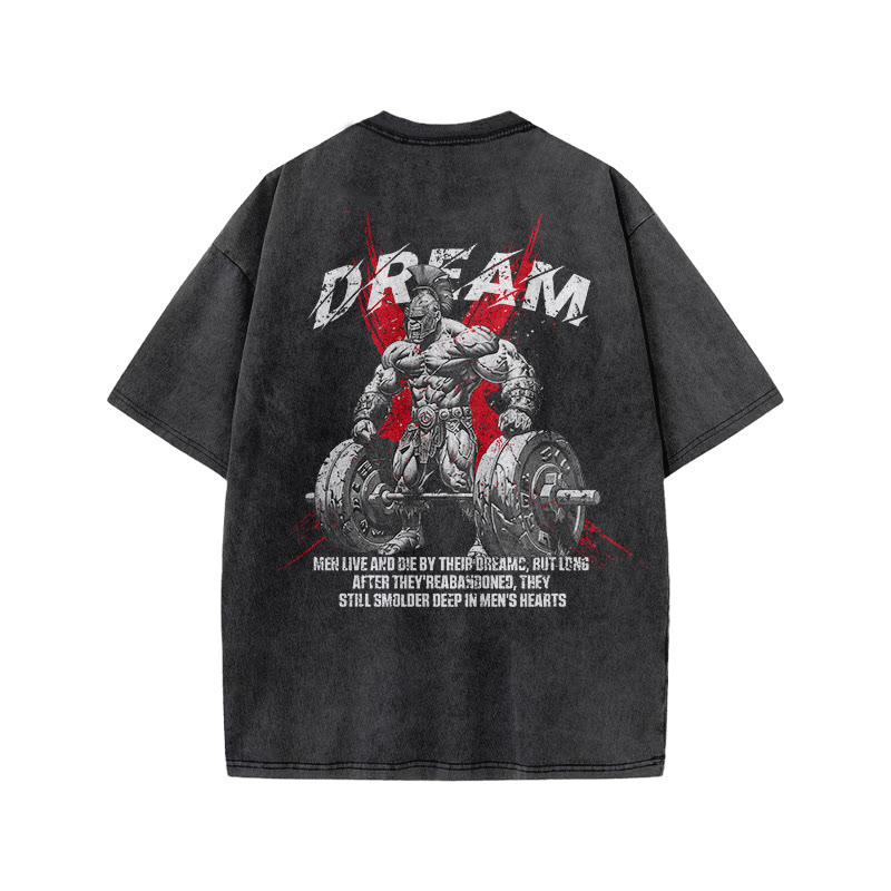 100% Cotton DREAM Gym Print Acid Washed T-shirt - image 3