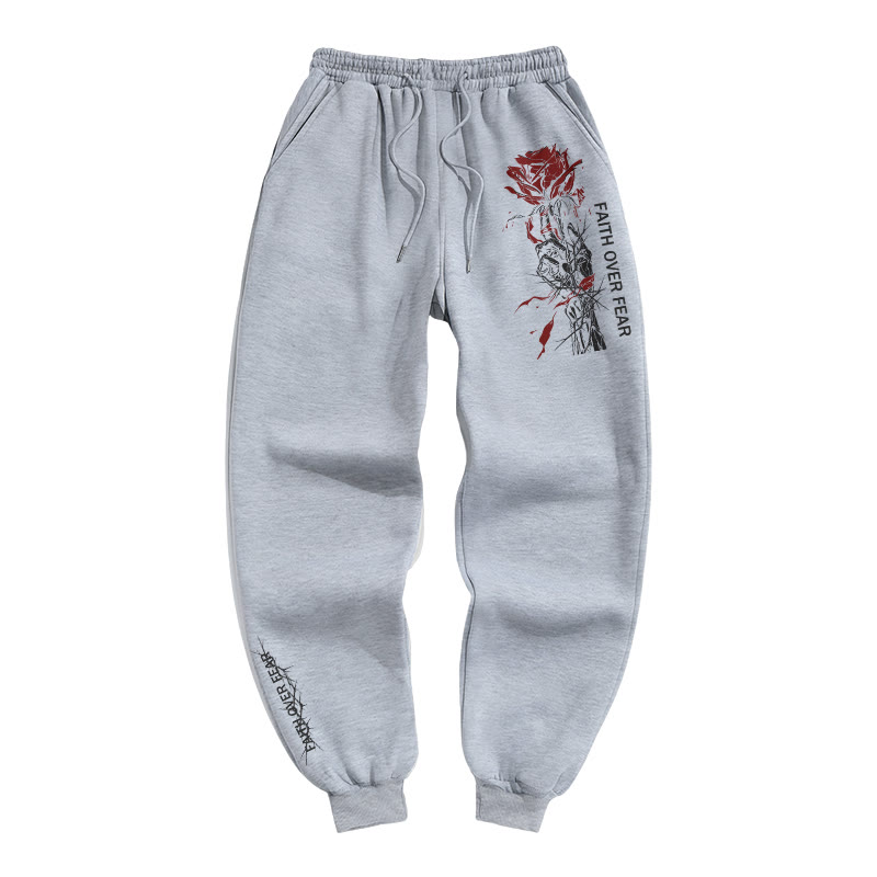 100% Cotton Faith Over Fear Print Pants - Grey - US16-18(2XL) - image 3