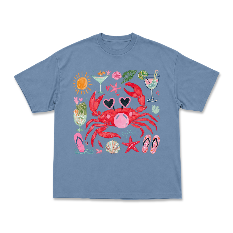 Coastal Crab Watercolor Graphic T-Shirt - Dusty Blue - US16-18(2XL) - image 4