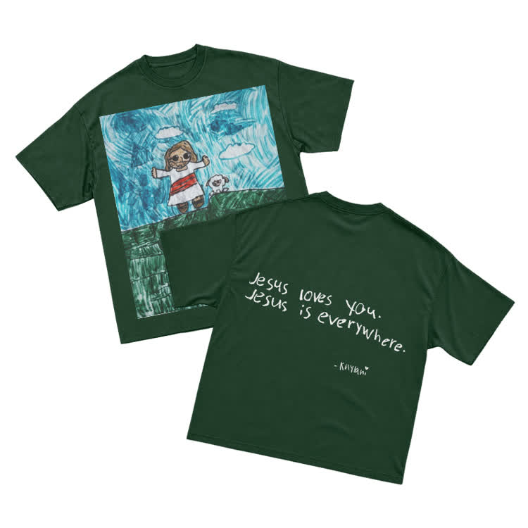 Vintage Inspired Childlike Art Graphic T-Shirt - Green - US16-18(2XL) - image 9