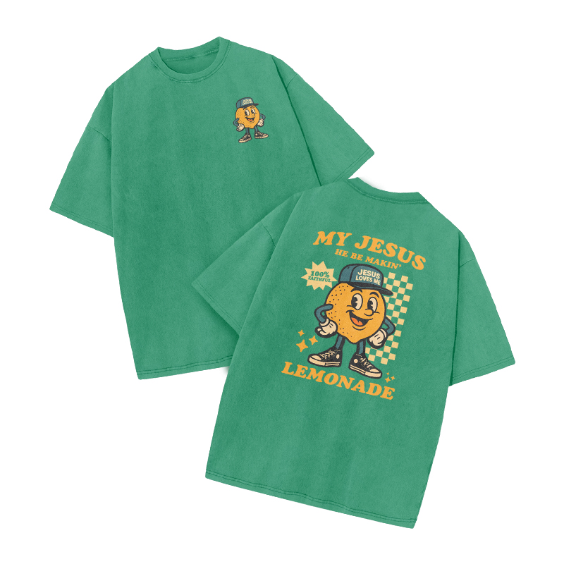 My Jesus He Be Makin' Lemonade Print Acid Washed T-shirt - Green - US20-22(3XL) - image 8