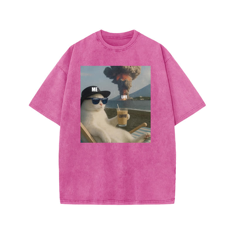 Unisex 100% Cotton Life Explosion Print Acid Washed T-shirt - Pink - US20-22(3XL) - image 7