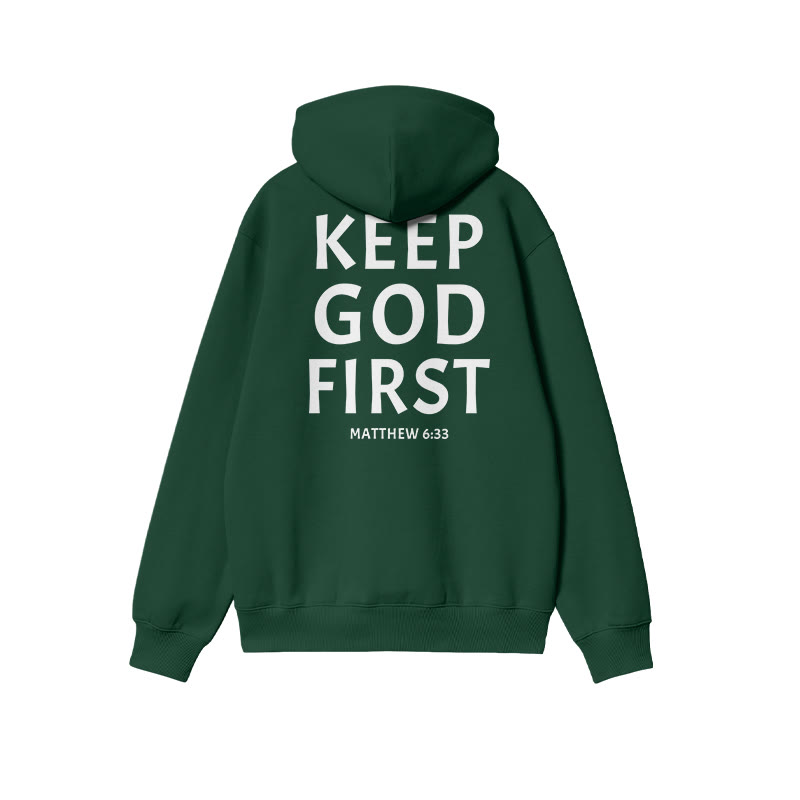 Unisex Keep God First Print Hoodie - Dark Green - US16-18(2XL) - image 6