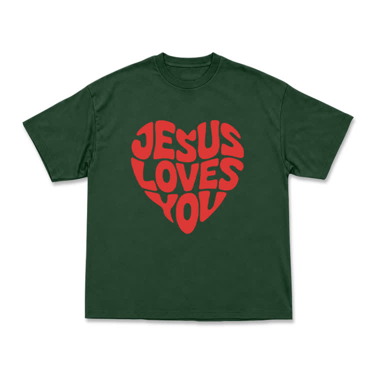 Vintage Jesus Loves You Heart Graphic T-Shirt - Green - US16-18(2XL) - image 4